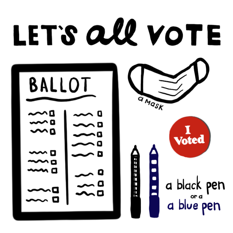Objects needed to vote lettering and doodles